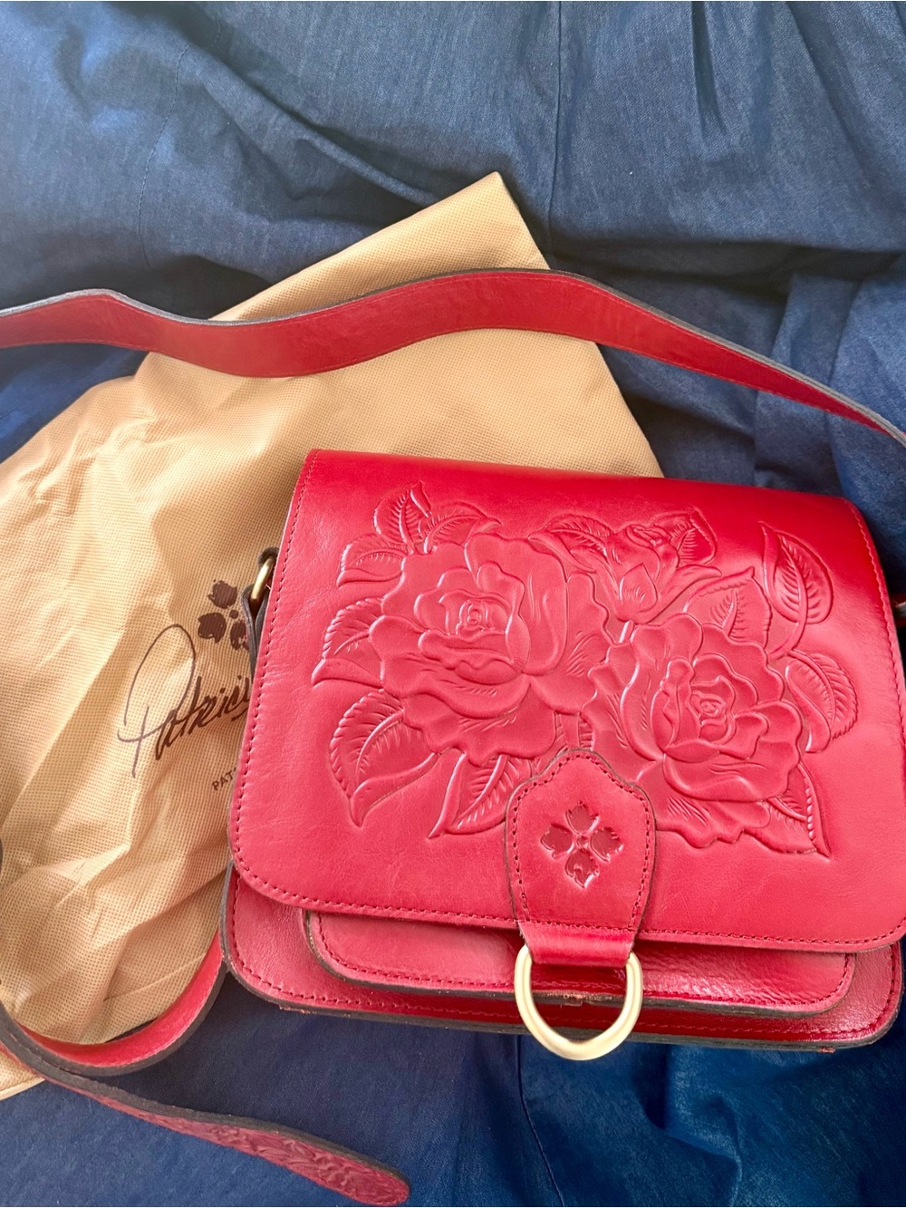 Patricia Nash Red Embossed Floral Leather Crossbody